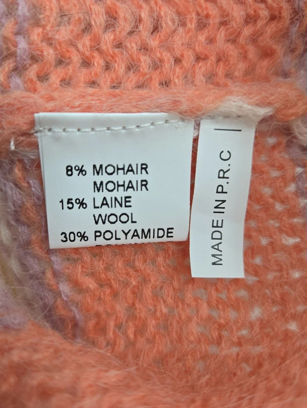 SeaSon Cree Avec Amore‎ Sweater Striped Mohair Crewneck Coral Pink